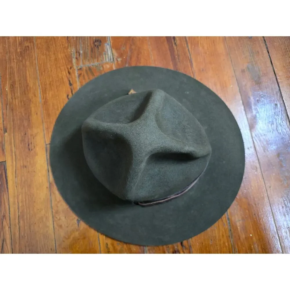 1970 Boy Scouts America BSA Campaign Hat 7 3/8 Drab Olive Champ Chin Strap